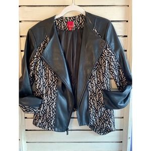 G.I.L.I. womans black faux leather and lace coat size 4 biker coat asymmetrical